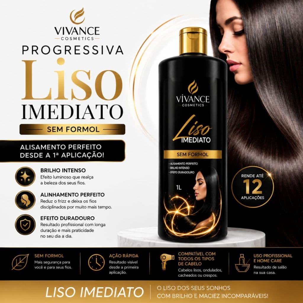 Progressiva Sem Formol Liso Imediato 1Litro - Alisamento Perfeito - Escova Gloss - Uso Profissional