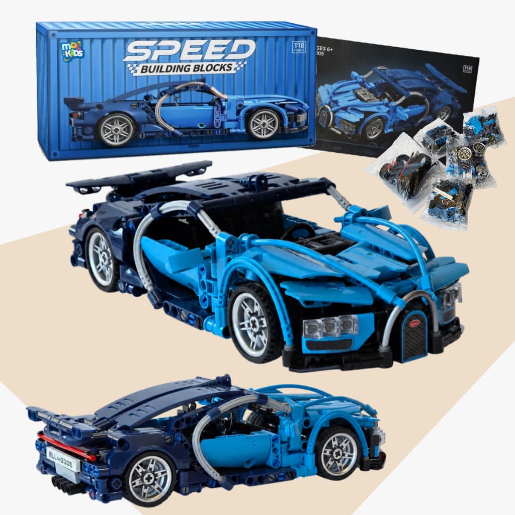 Carro Esportivo de Fricção Em Blocos de Montar - Bugatti Chiron - 423 peças - Brinquedo Educativo