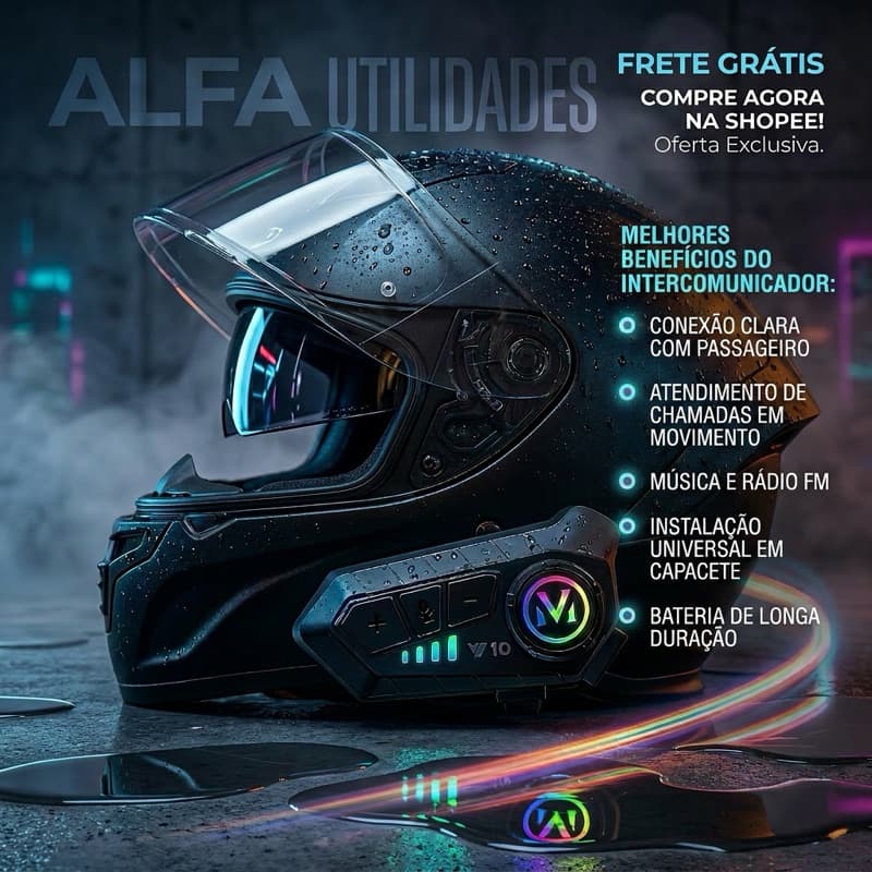 Intercomunicador Bluetooth Y10 Capacete Moto Rgb Hi-fi