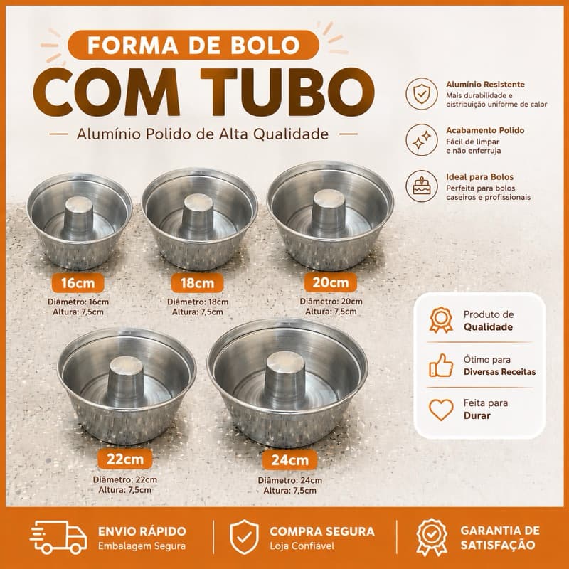 Forma de Bolo 16,18,20,22 e 24cm Com Furo Central Ideal Para Bolos Pudim