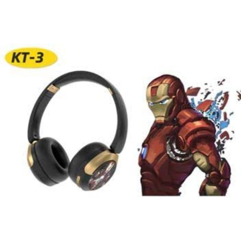 Fone de Ouvido Bluetooth ,SD Radio FM,Infantil Homem de Ferro Preto