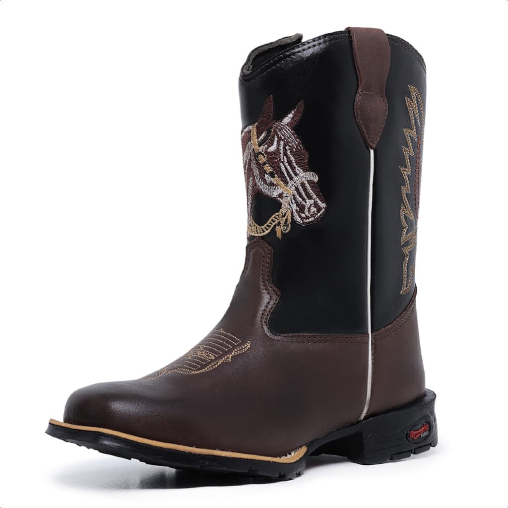 Bota Texana Masculina com Couro Legítimo e Bordado em Marrom