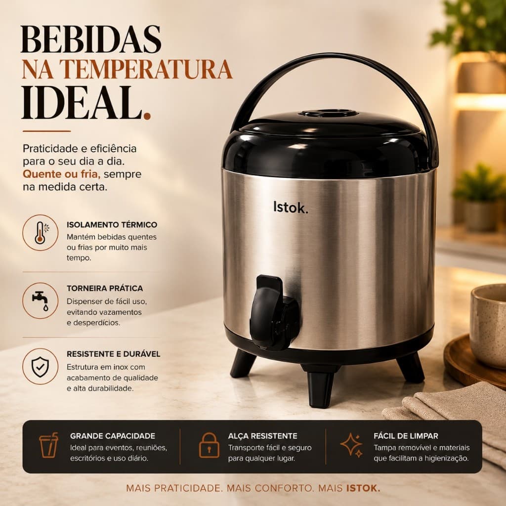 Botijão Térmico Inox 5,5 Litros Isolamento Avançado Anti-Gotejamento Praia Camping