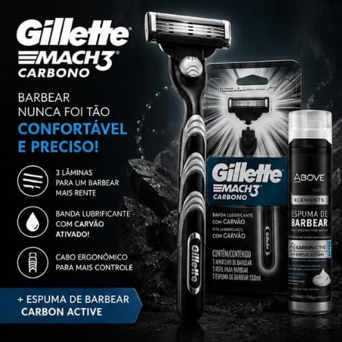Gillette Mach 3 aparelho de barbear + Espuma Above