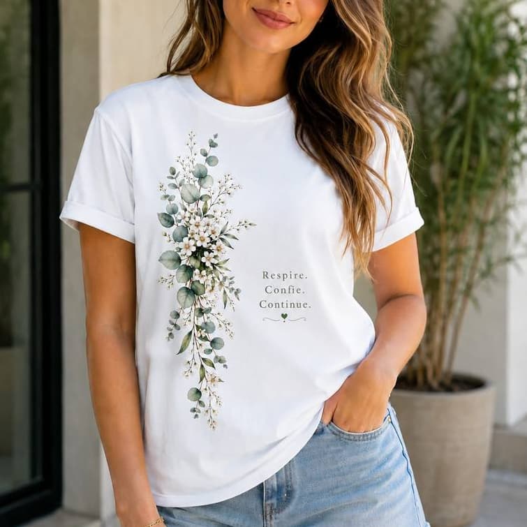 Blusa Feminina Casual 100% Algodão Elegante e Estilosa Camiseta Feminina "Respire e Continue" Linda