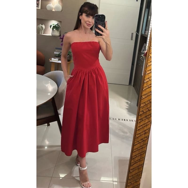 Vestido evasê tomara que caia feminino verão