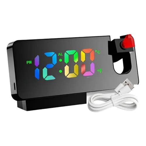 Relógio Digital de Mesa com Projetor Rotativo 180° - LED, Alarme, USB