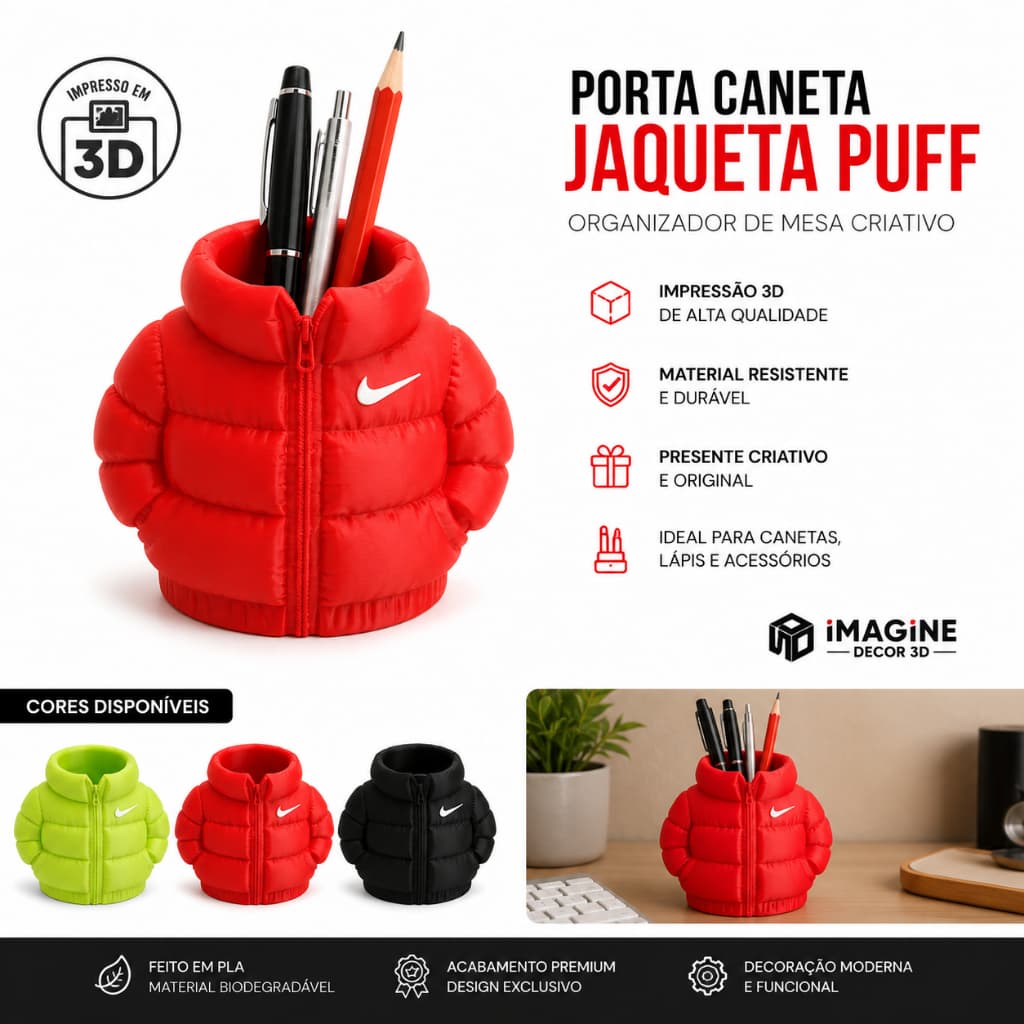 Porta Caneta Jaqueta Puff Miniatura | Decoração Geek e Presente Criativo