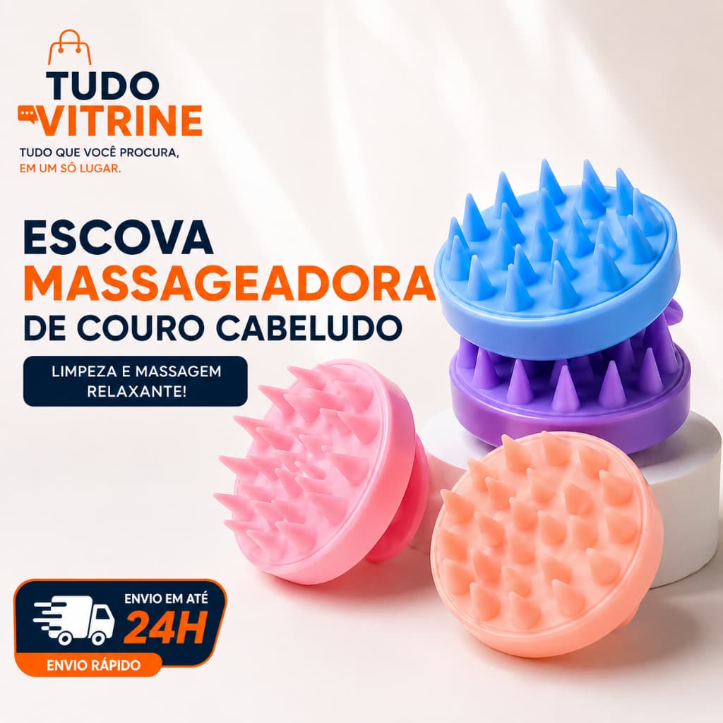 Escova Massageadora Silicone para Couro Cabeludo Lavar Cabelo Shampoo Massageado