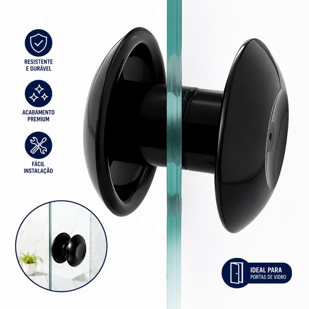 Puxador Resina Preto Médio Para Porta De Vidro Blindex - Fast Vidros