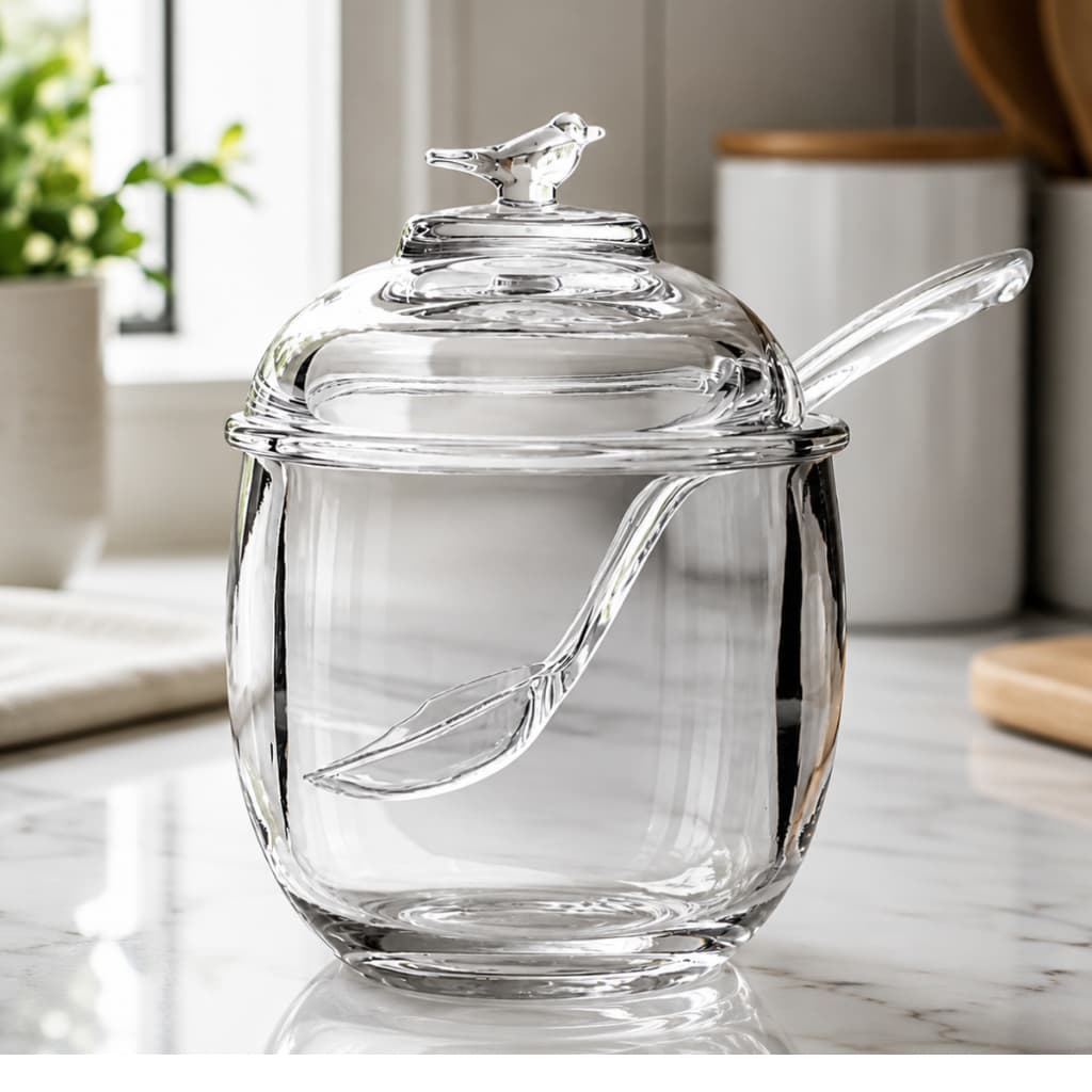 Açucareiro 150ml De Cristal Com Colher E Tampa Bird Wolff