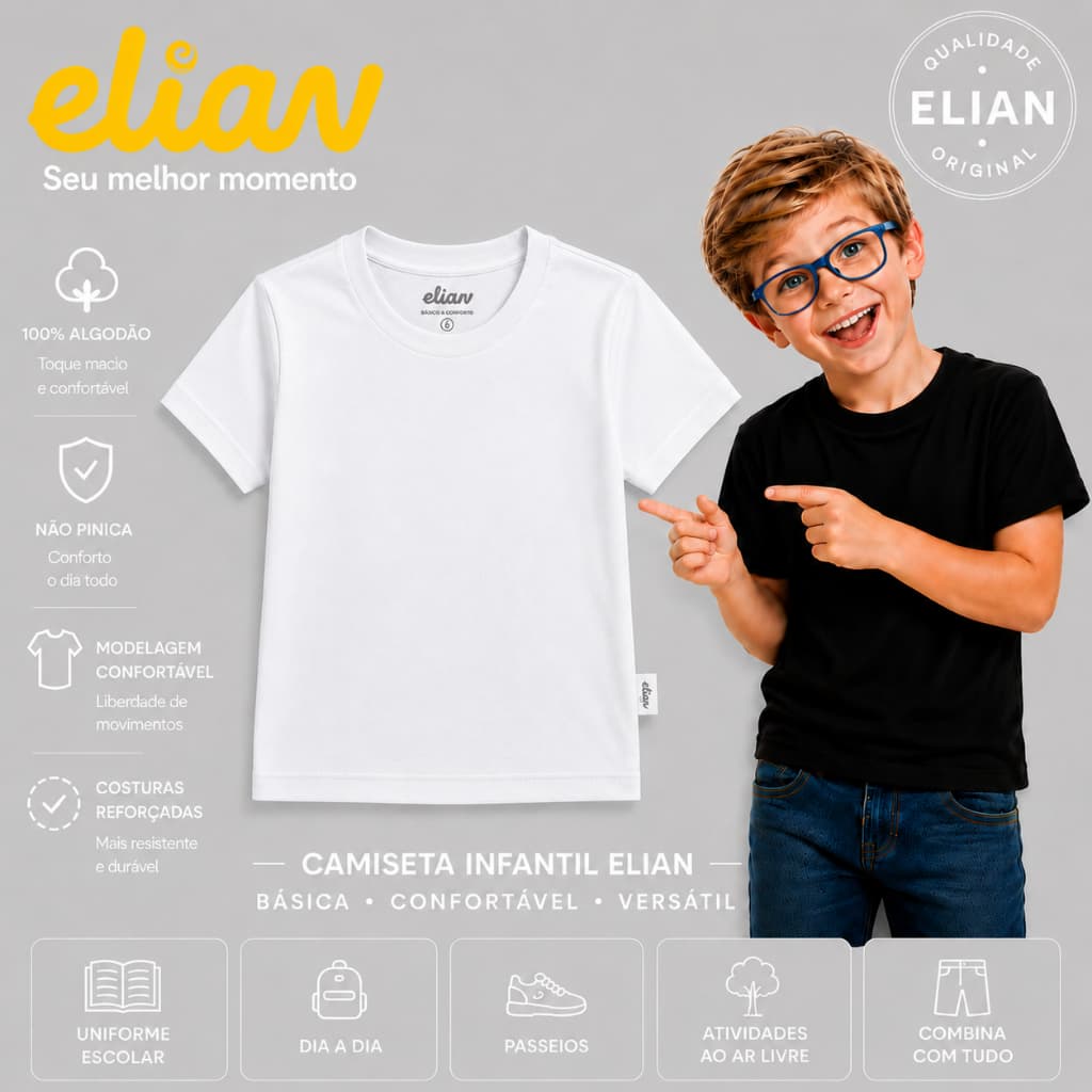 Camiseta Branca Elian Menino Camiseta Masculina infantil Camiseta Juvenil Elian Casual