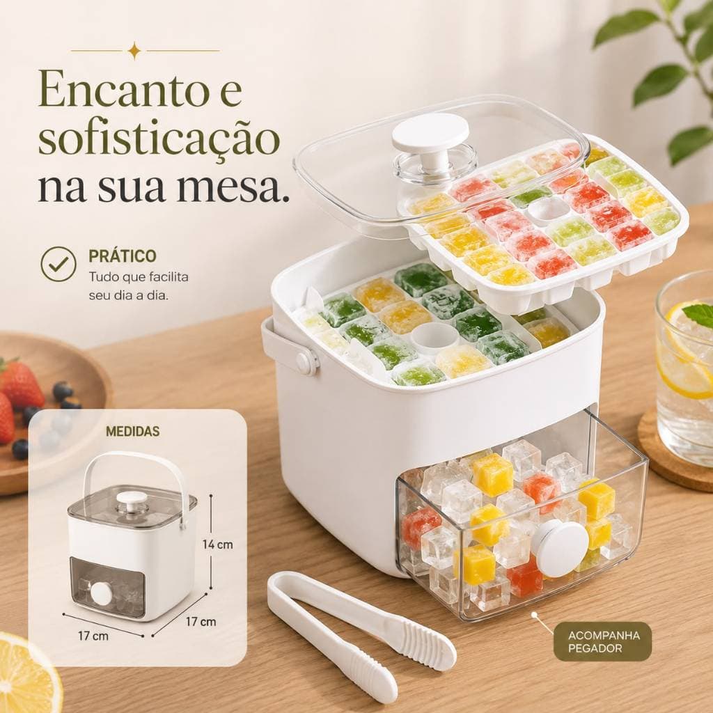 Dispenser de Gelo com Gaveta Coletora 48 Cubos Pegador e Botão Ejetor Luxo