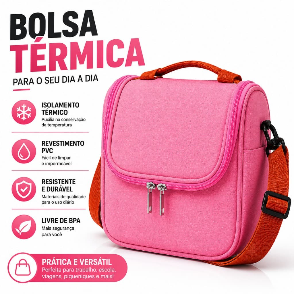 Bolsa Térmica marmita com alça ajustável para levar almoço lanche I fácil de limpar impermeável conserva bem temperatura