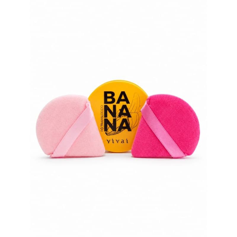 Kit Pó Translúcido Banana Vivai + 2 Puffs para Maquiagem