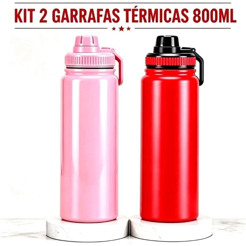 Kit 2 Garrafas Térmicas Premium 800ml – Alta Qualidade, Estilo e Praticidade