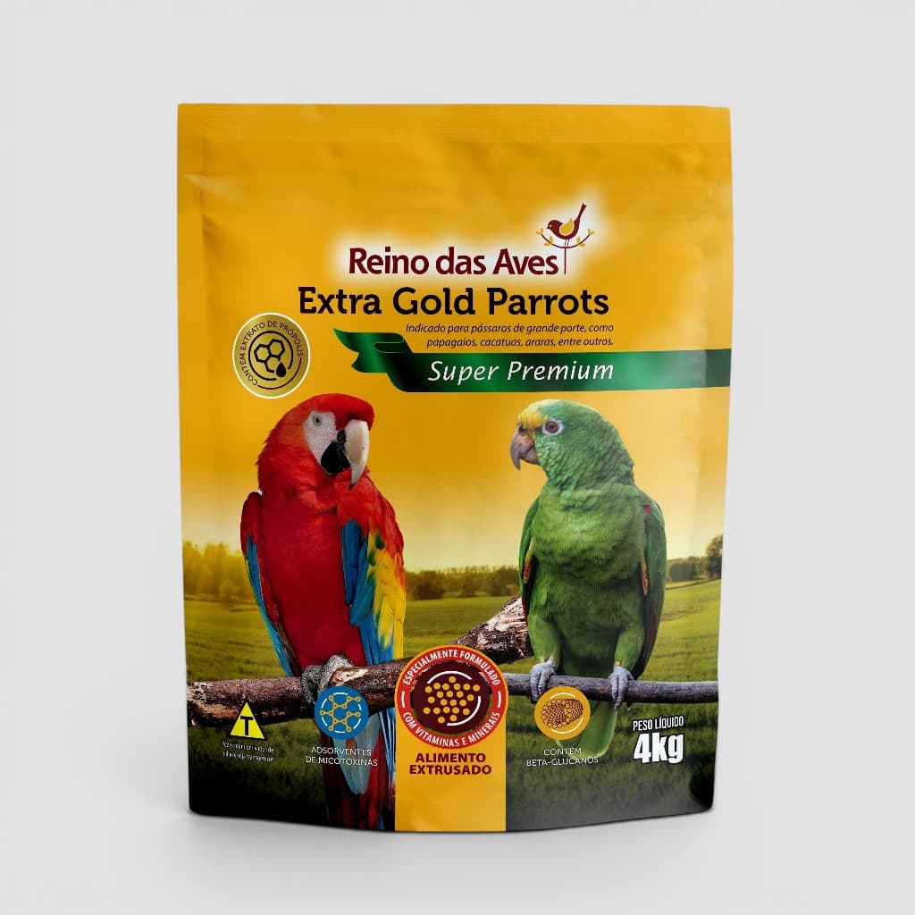 RAÇÃO EXTRA GOLD PARROT 4KG | RAÇÃO EXTRUSADA COMPLETA INDICADO PARA PAPAGAIOS, CACATUAS E ARARAS