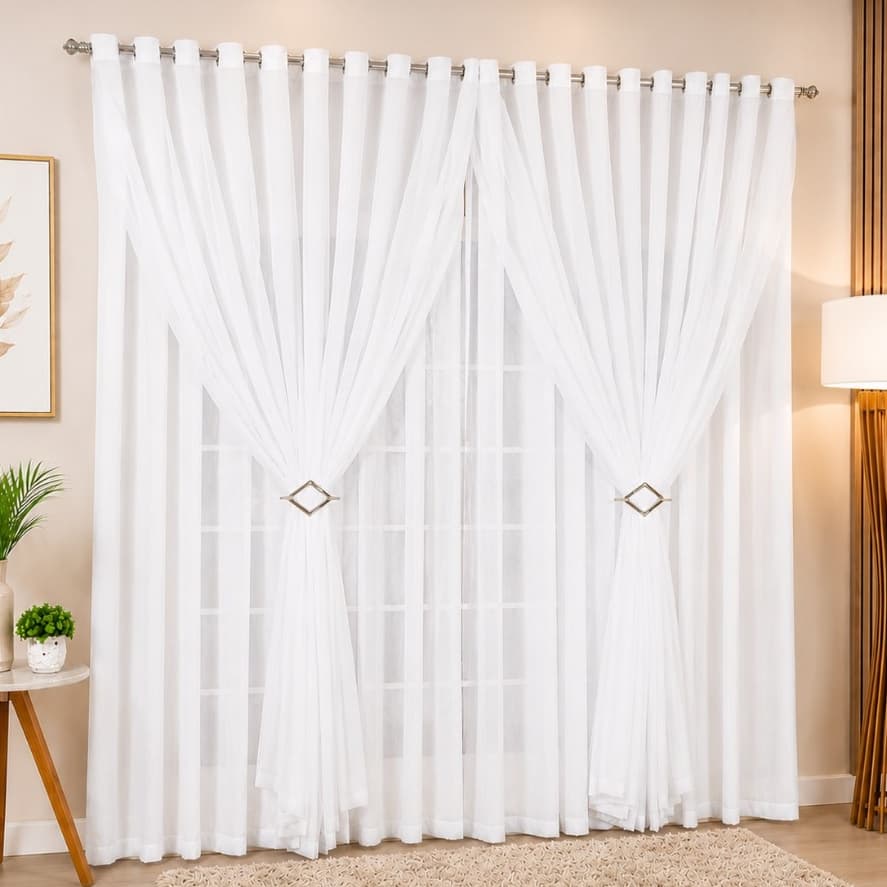 Cortina De Voil Com Forro Microfibra 6,00x2,80 Para Varão Sala/Quarto