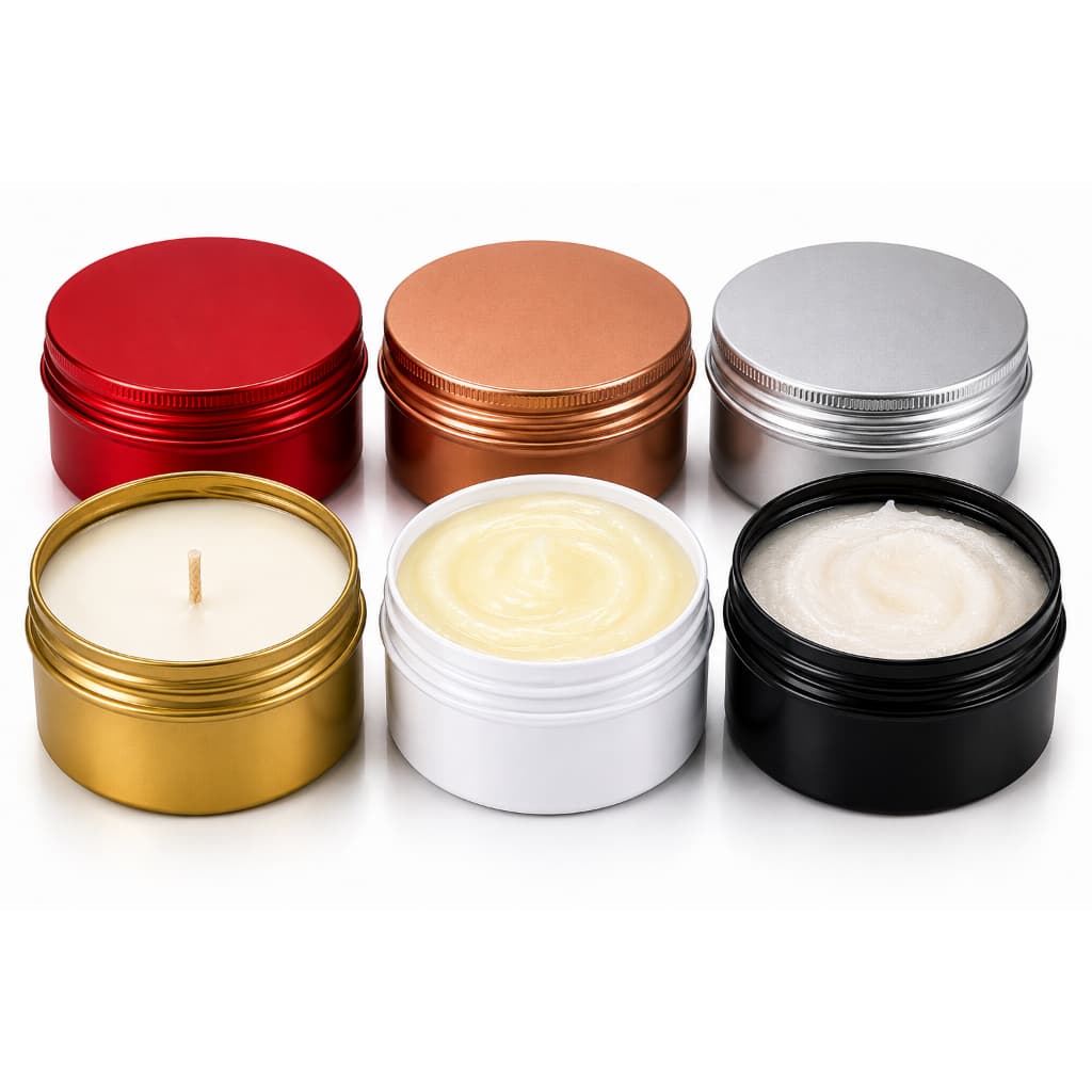 Kit 5 Latas Alumínio 100ml Tampa Rosca Para Velas Cosméticos Pomadas