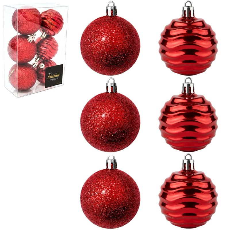 BOLA DE NATAL 6CM DE Ø DOURADA GLITTER / ONDULADA PREMIUM CAIXA COM 6 PECAS