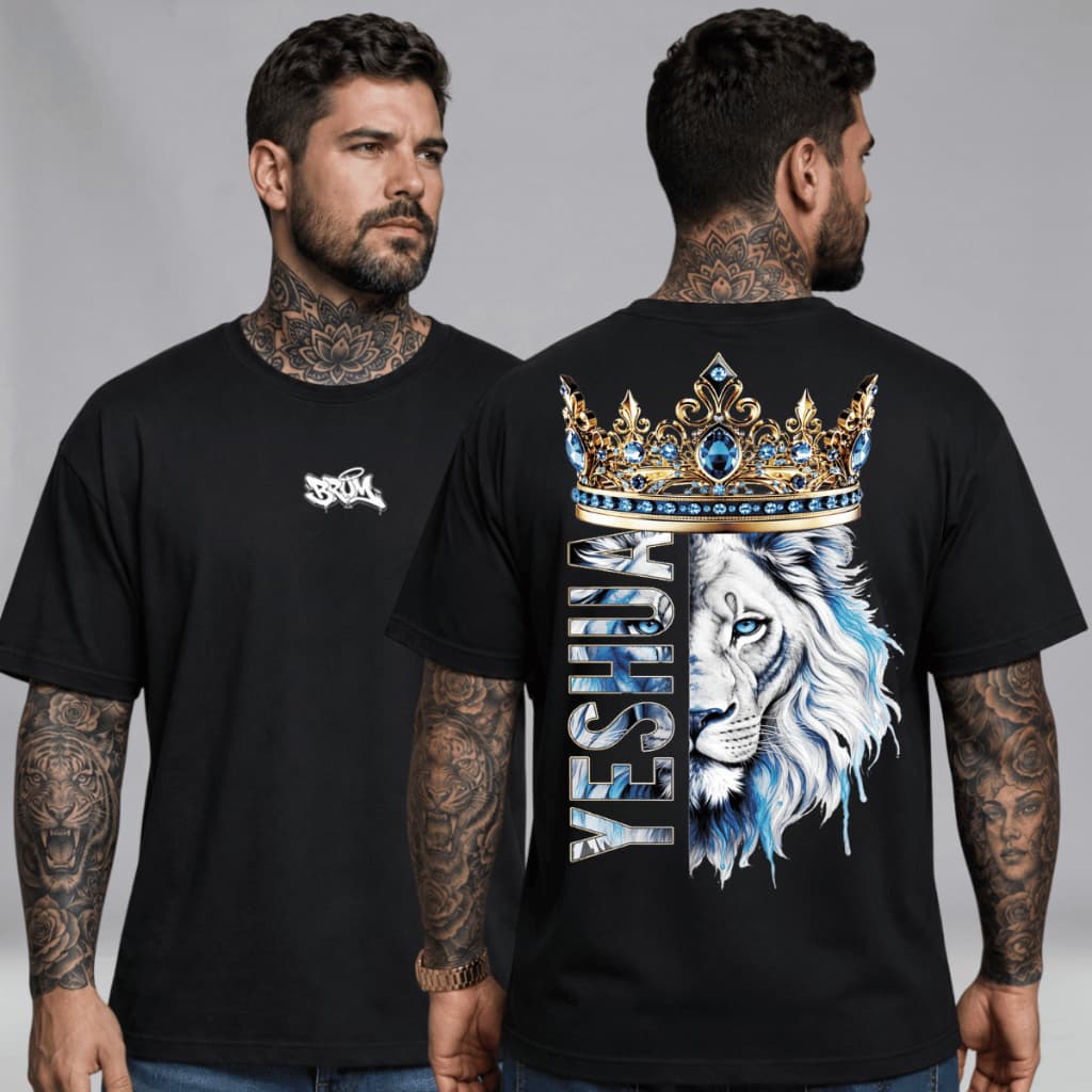 Camiseta Masculina 100% Algodão Gospel Blusa Leão De Judá Yeshua Moda Gospel Evangelica