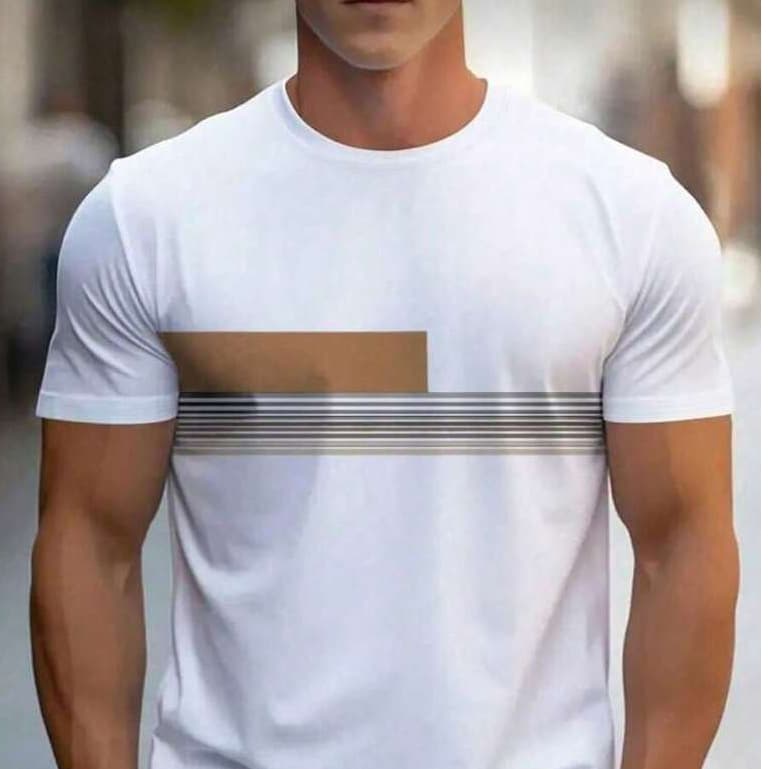 Camiseta Manga Curta Listrada 100% Algodão - Verão Camisas com Listra Ajuste Regular  tendencia moda