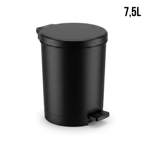 Lixeira De Pedal 7,5 Litros Preta Para Banheiro Cozinha Quarto Escritório Compacta Com Tampa