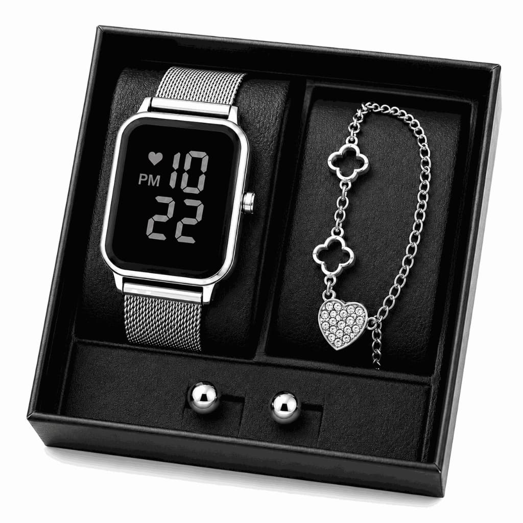 Kit Relógio Feminino Digital Led Com Pulseira e Brinco