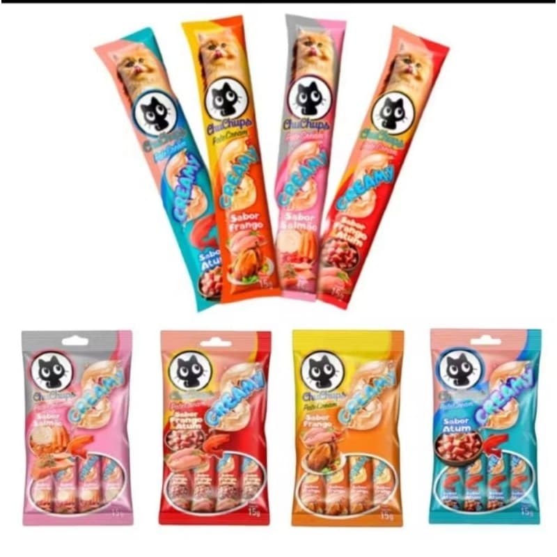 Petisco Cremoso ChupsCão 4 unidades de 15g Snack Para Cachorro Sabores Carne, Frango, Pato e Cordeiro Premium
