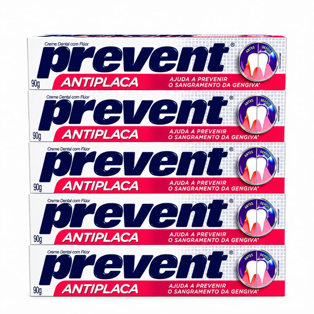 Kit 5 Pasta De Dentes Prevent Antiplaca Em Creme 90 G