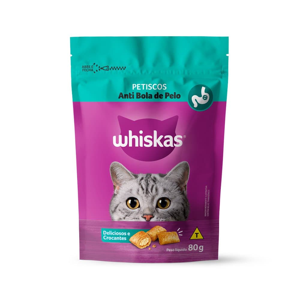 Petisco Whiskas Anti Bola de Pelo Para Gatos Adultos 80 g