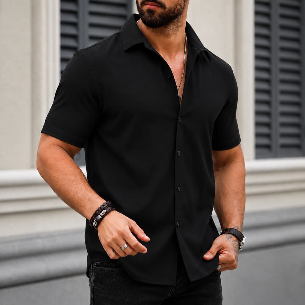 Camisa Social Masculina Manga Curta Slim Fit Casual Elegante