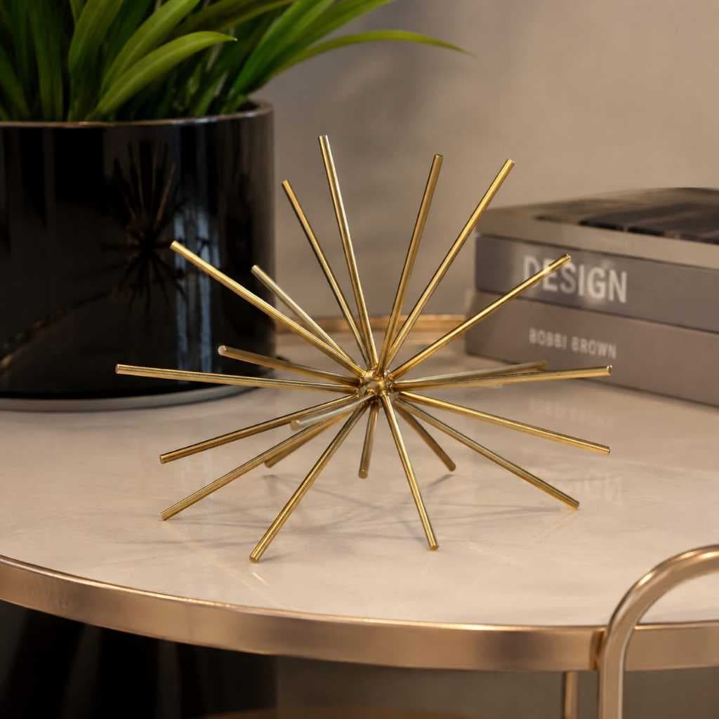 Escultura Decorativa Ouriço em Ferro Dourado 15x15cm | Objeto Decorativo Moderno para Sala, Mesa, Estante e Escritório