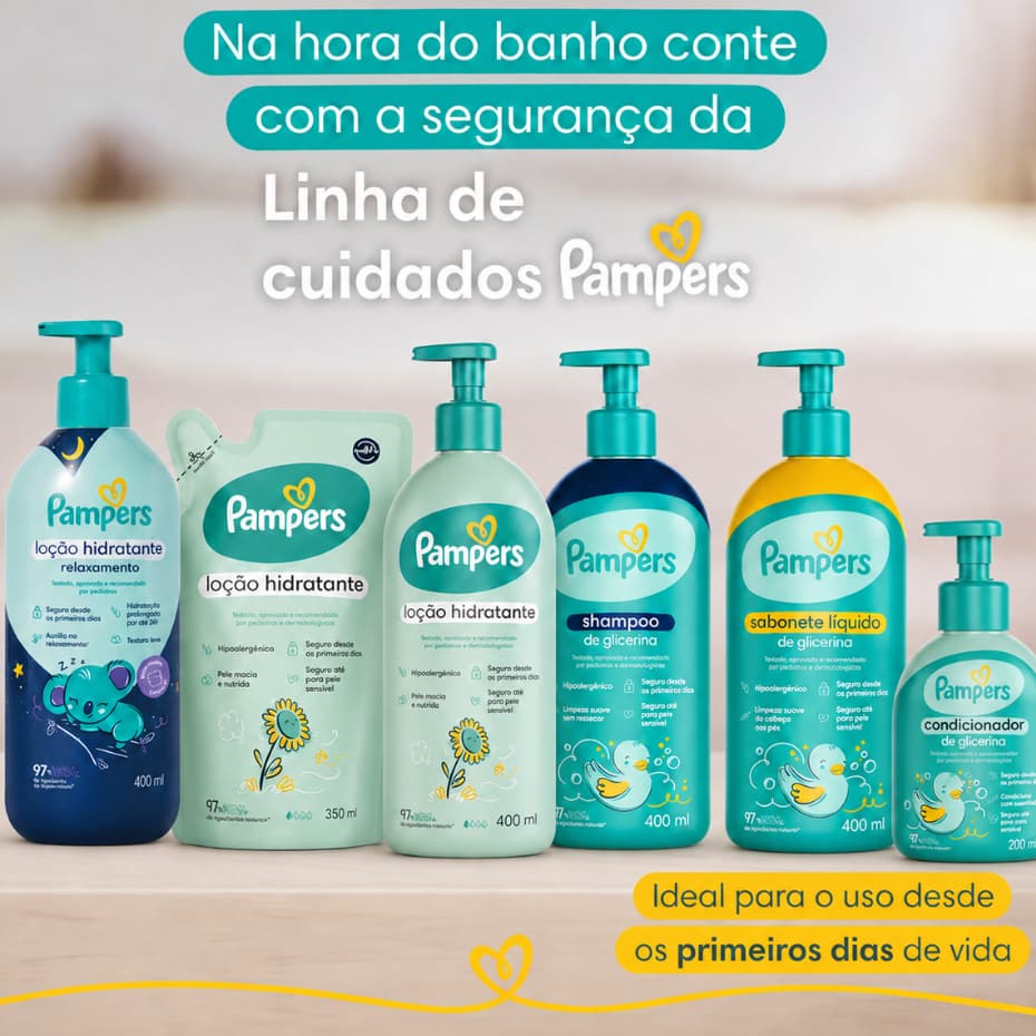 Linha Pampers Cuidados para Bebês