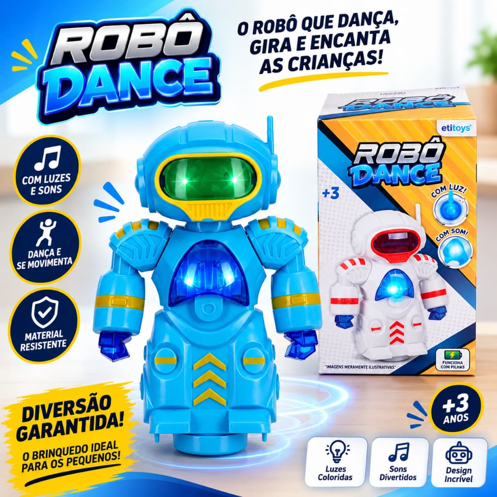 Robô Musical Deslizante 360° Com Luz e Som Autobots sistema bate e volta luzes em LED e movimentos de dança