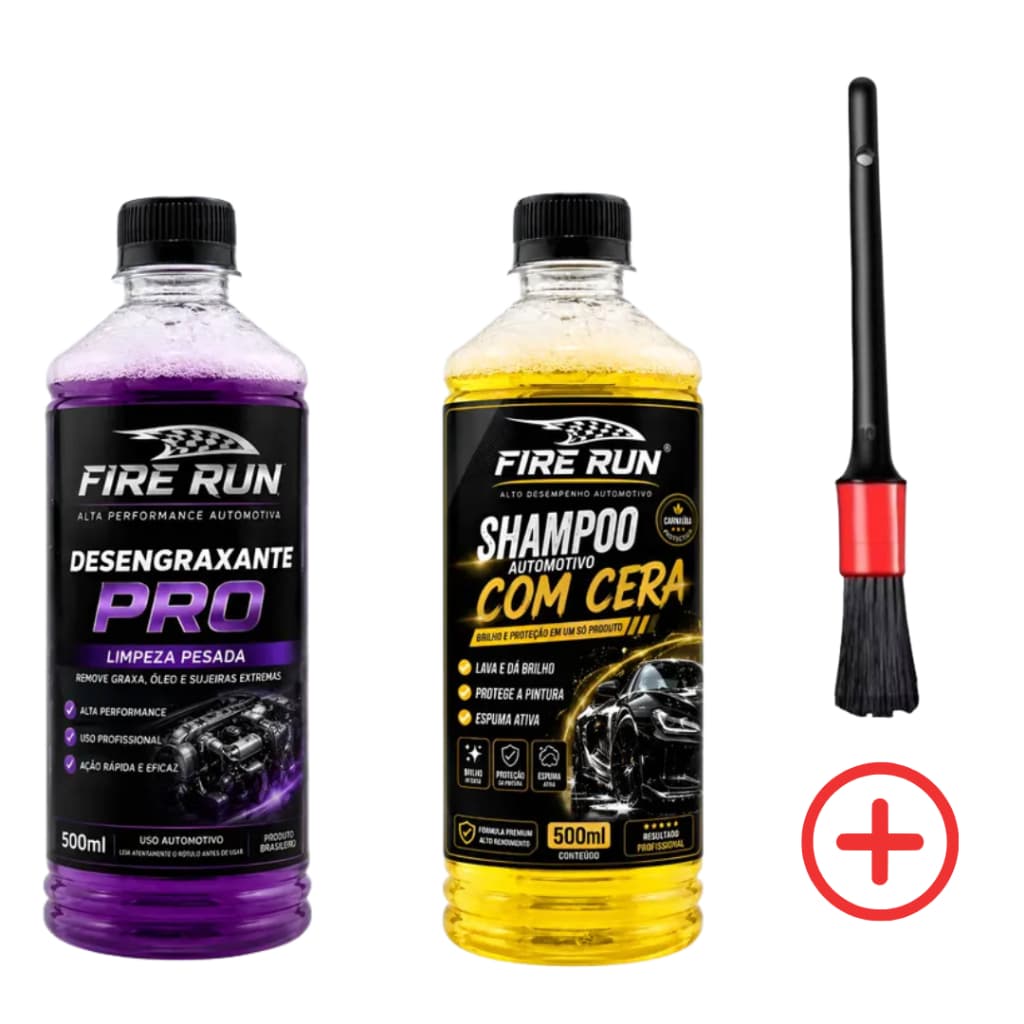 Kit Limpeza Automotiva Desengraxante + Shampoo Com Cera Firerun 500ml Promoção