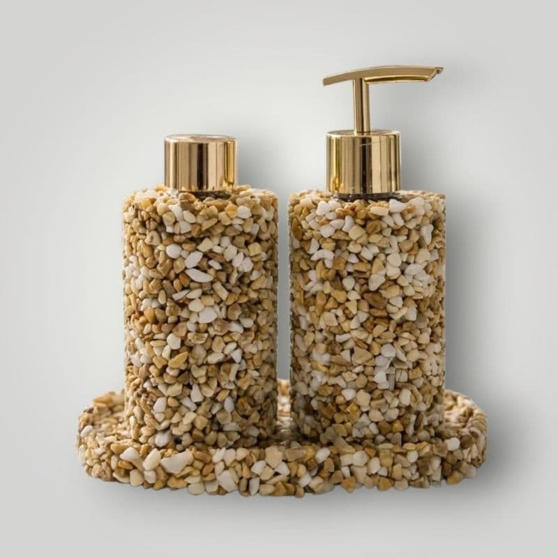 Kit Lavabo 100ml Luxo Pedra Natural Difusor e Saboneteira Resina Artesanal Compacto Banheiro Sofisticado.