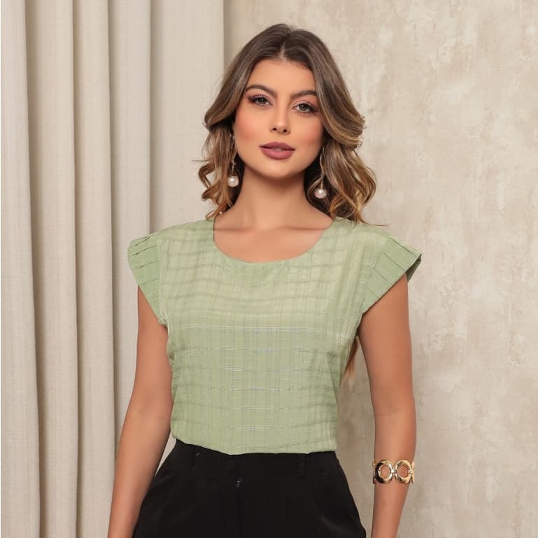 ONLYONE- BLUSA FEMININA ELEGANTE MANGA JAPONESA TECIDO LEVE TEXTURIZADO COMFORTAVEL - BLUSAS FEMININAS