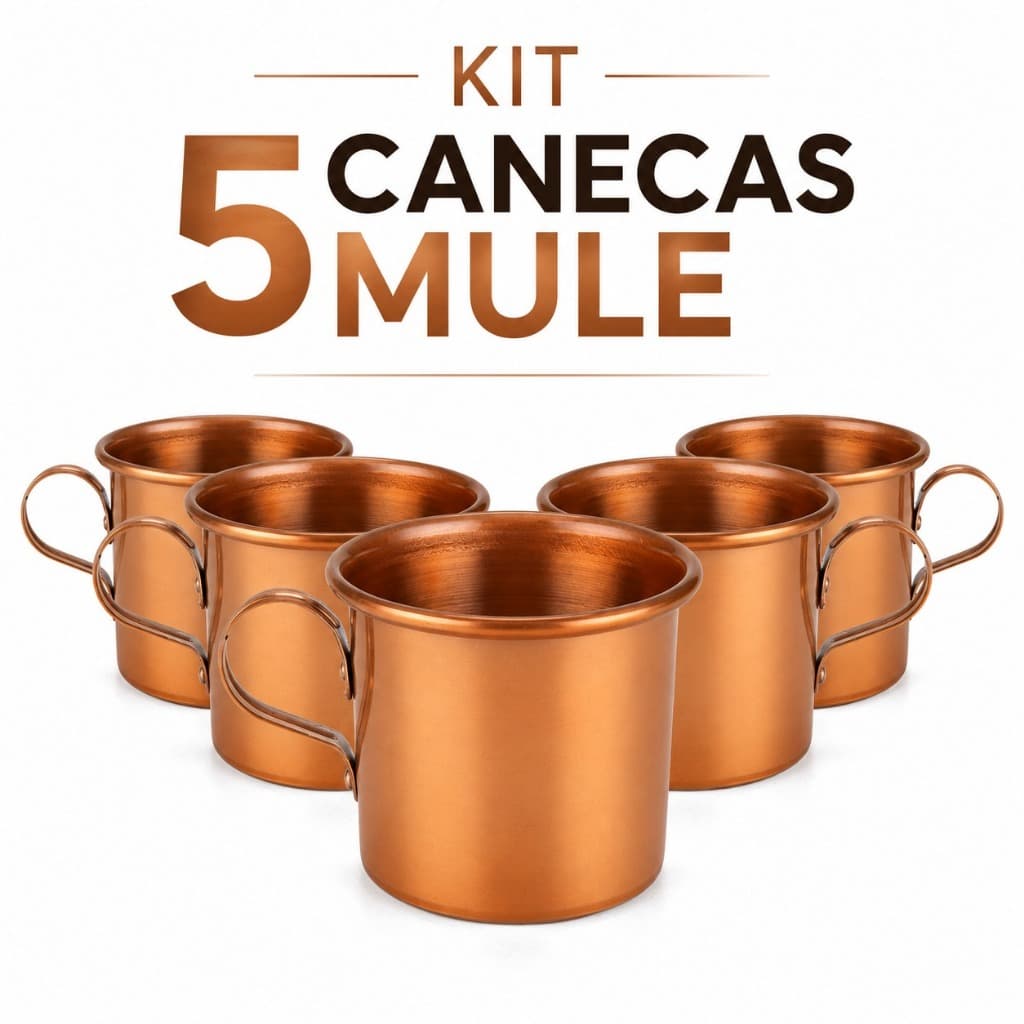 Kit 5 Canecas 350ML Moscou Mule Aluminio Pintadas Cobre Drink Festas Premium Bebidas Festas Bares