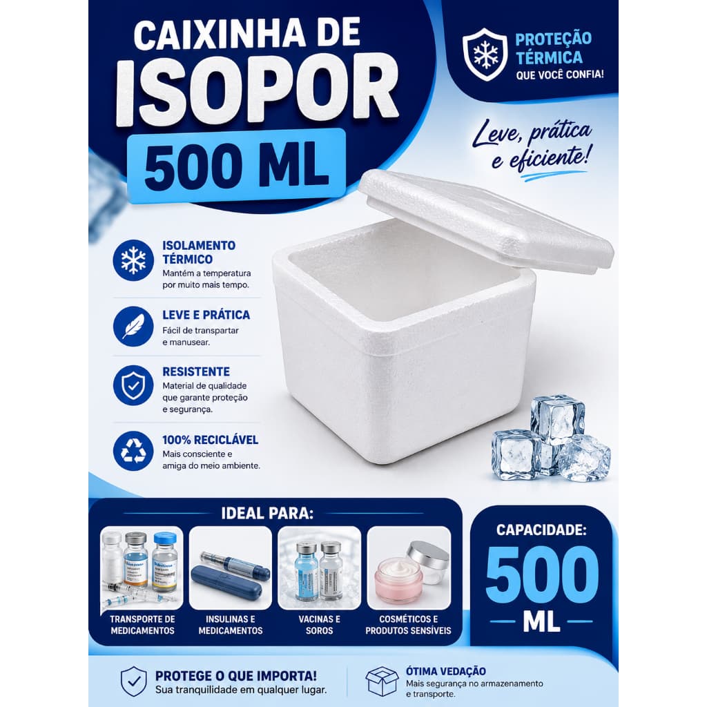 5 Caixa Térmica de Isopor 500ml com Isolamento Térmico Eficiente