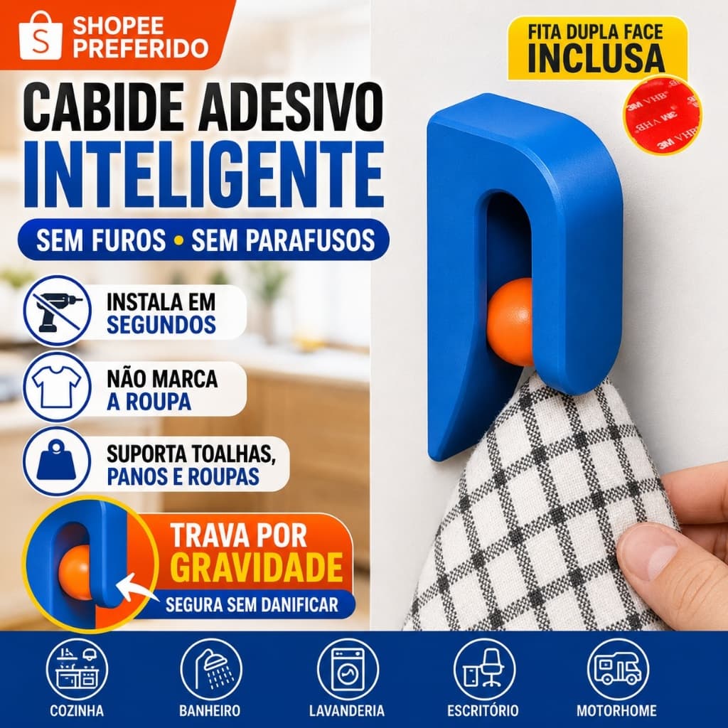 Gancho Adesivo Sem Furos Porta Toalha Porta Pano Cabide Multiuso Cozinha Banheiro Lavanderia Trava Esfera