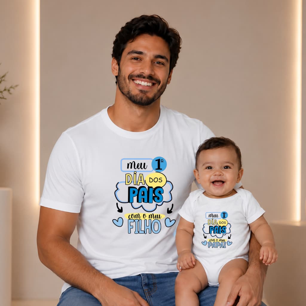 Kit Camiseta + Body Pai e Filho (a)  Dia dos Pais 100% Algodão Body Bebê Presente Ensaio Fotográfico
