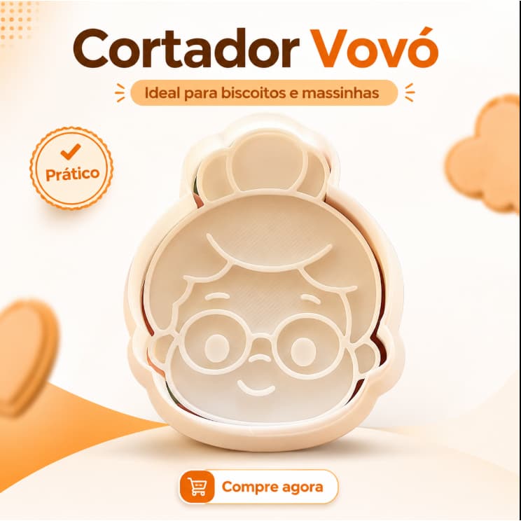 Cortador e Carimbo de Biscoito Vovó – Forminha Impressa em 3D PLA para Confeitaria