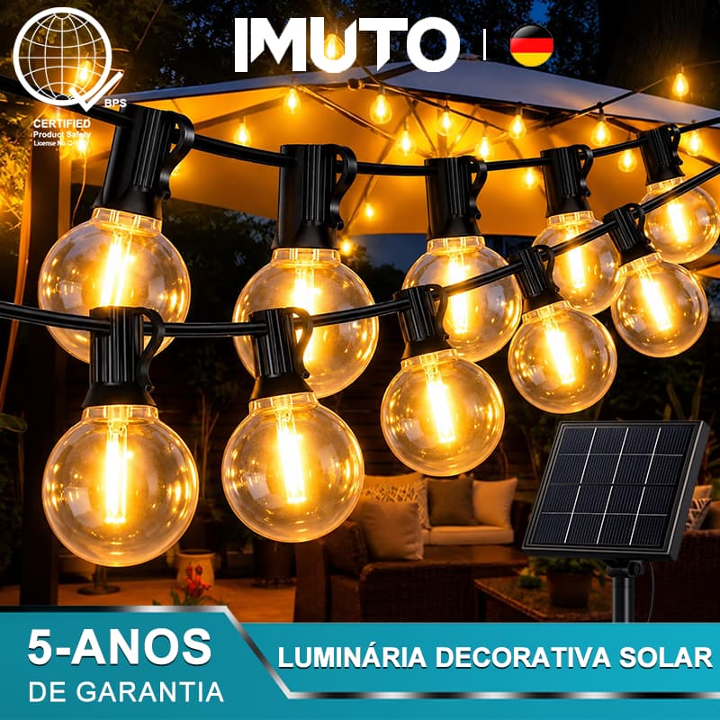 5/7/12M Varal de Luz Solar LED com Luzes Decorativas Globo, à Prova d’Água para Jardim e Varanda, Decoração de Natal