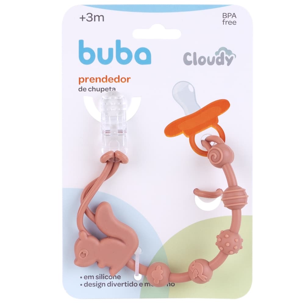 PRENDEDOR DE CHUPETA EM SILICONE CLOUDY ESQUILO BUBA