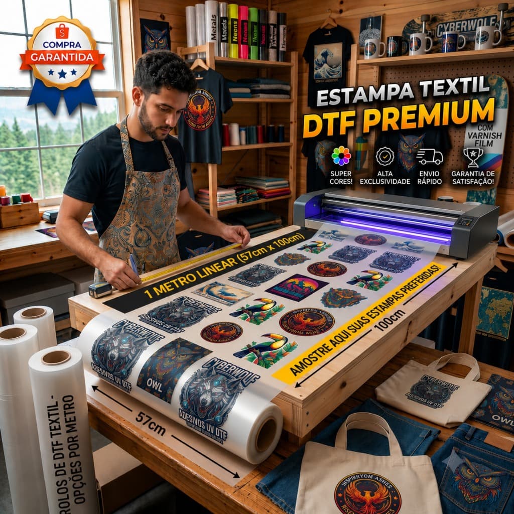 DTF Textil Impressao Premium Envie Sua arte 1 Metro 57x100
