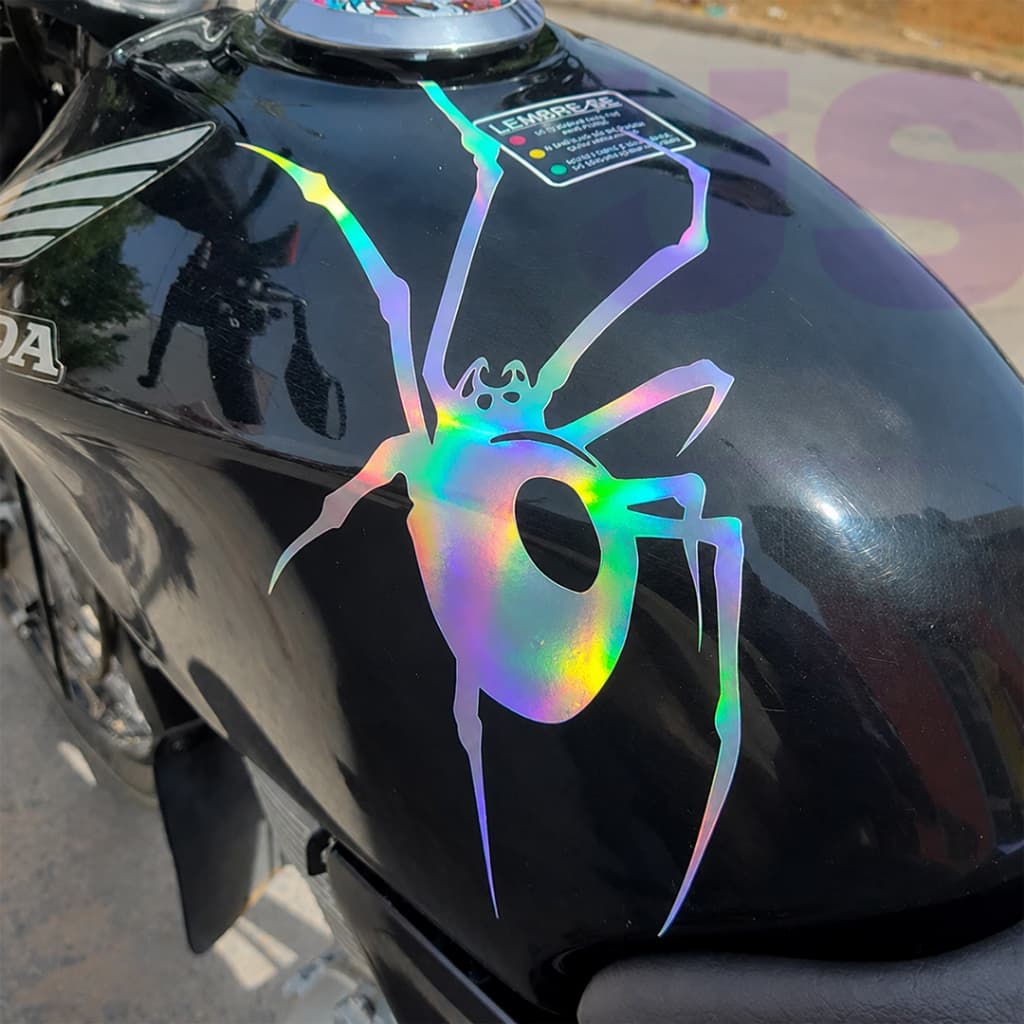 Aranha Adesivo Recortado em Vinil Holográfico Preto Branco carro tanque moto Resistente Água
