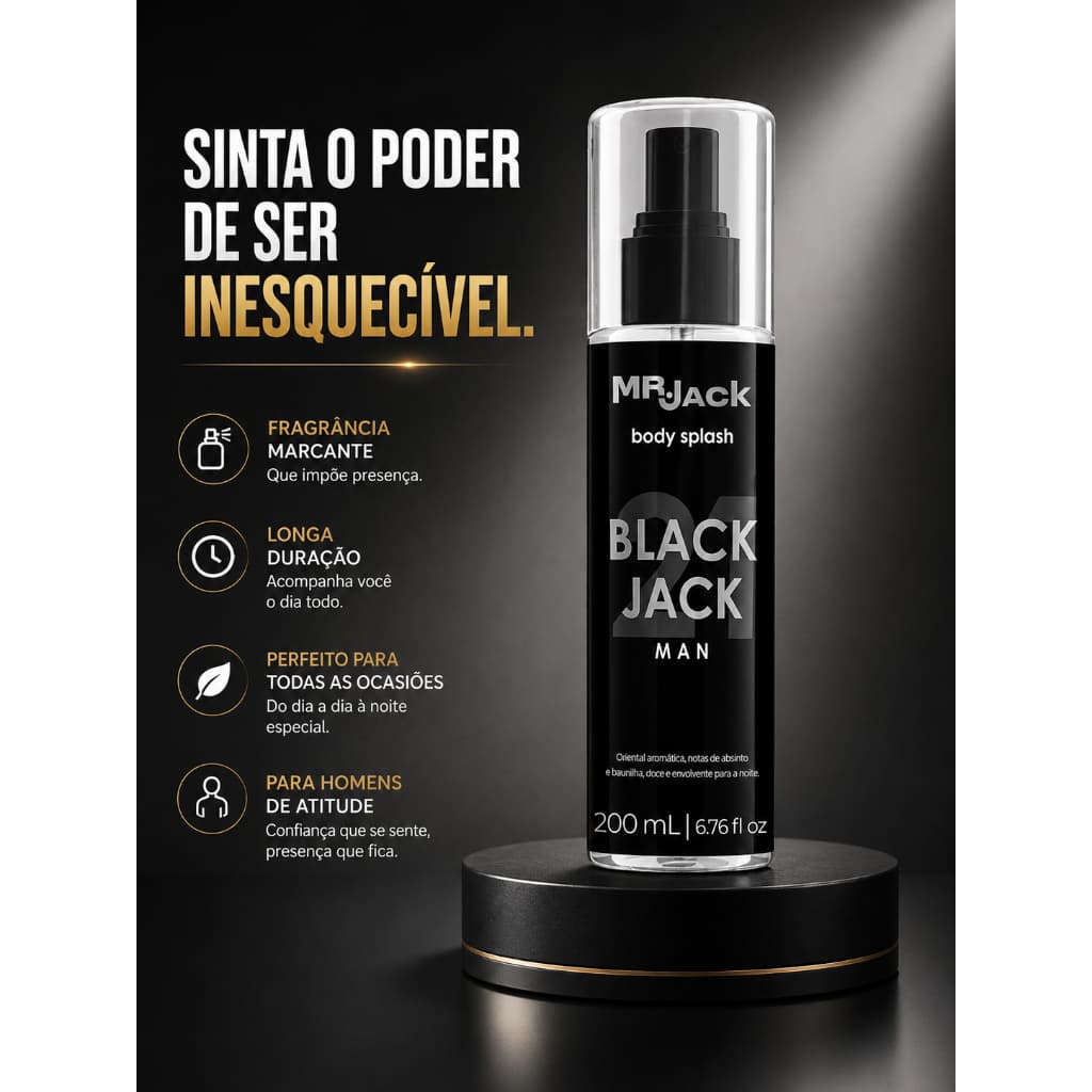 Body Splash Masculino Mr. Jack BlackJack 21 Man 200ml Oriental Aromático Absinto Baunilha Perfumação Corporal