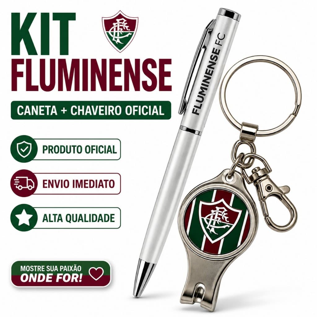 Kit Fluminense Caneta Chaveiro Cortador Multiuso Oficial Original Presente Premium Torcedor Futebol
