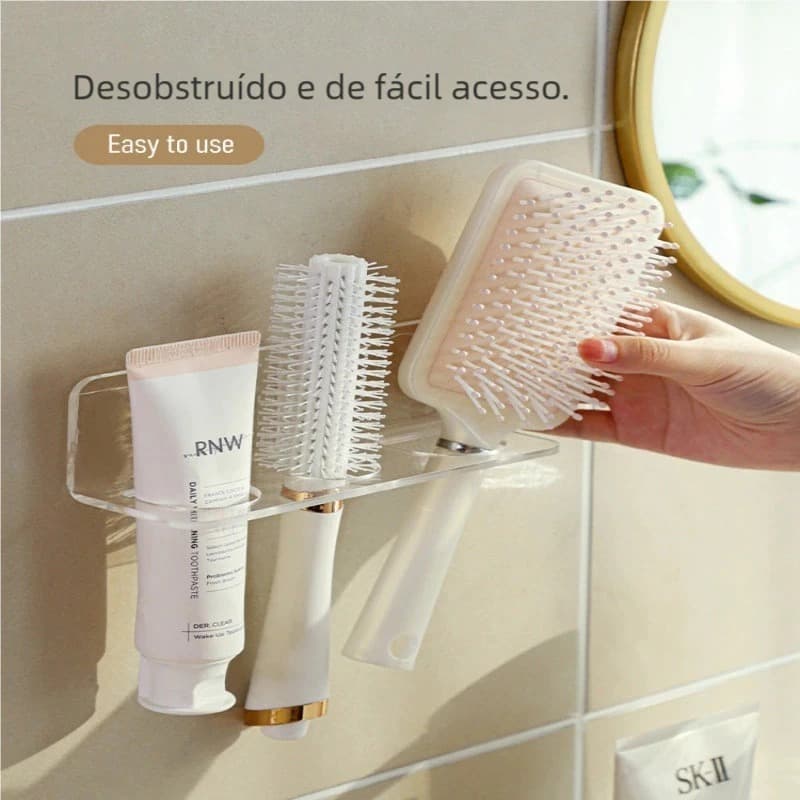 Acrílico Cristal】Suporte Escova de Cabelo – Organizador para Quarto, Penteadeira e Guarda Roupa! Suporte Escova de Cabe